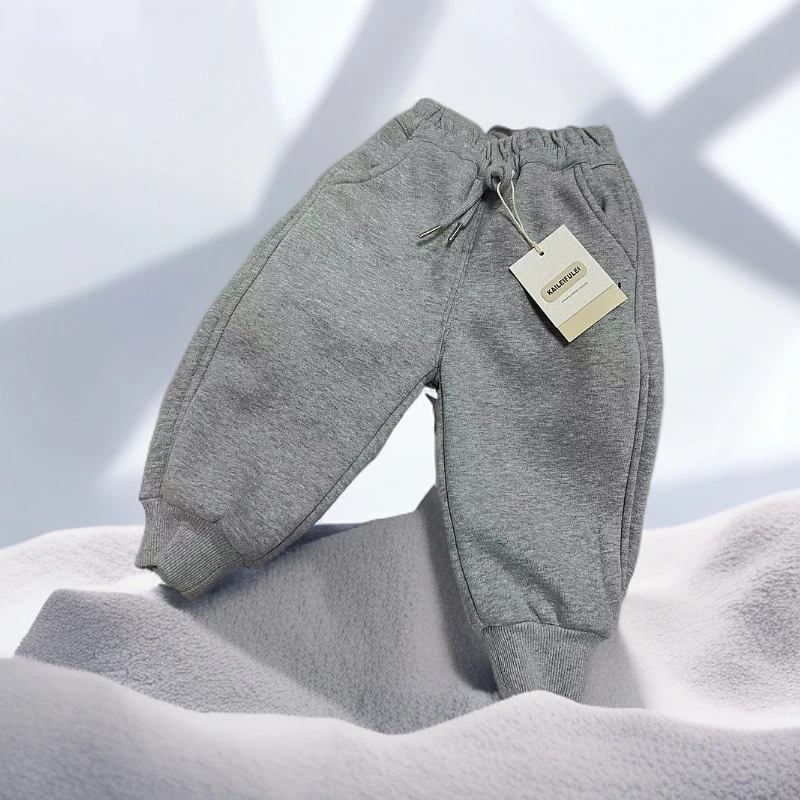小童简约字母一体加绒休闲运动裤