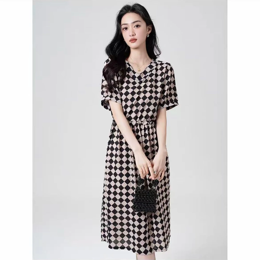 M1858女装短袖连衣裙气质时尚夏季休闲百搭中长款裙子