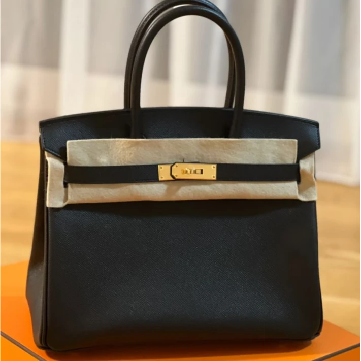 99新 Hermes/爱马仕 小花6欢 Birkin 30 黑色 Ep皮 U刻 金扣包