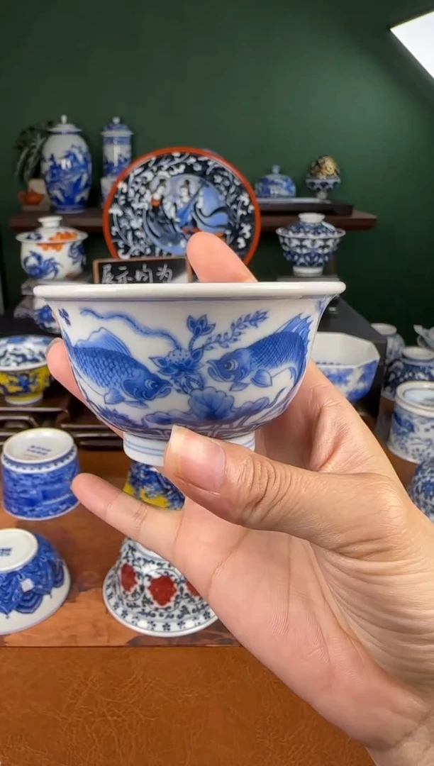 杯望月怀古。鱼藻小压手杯