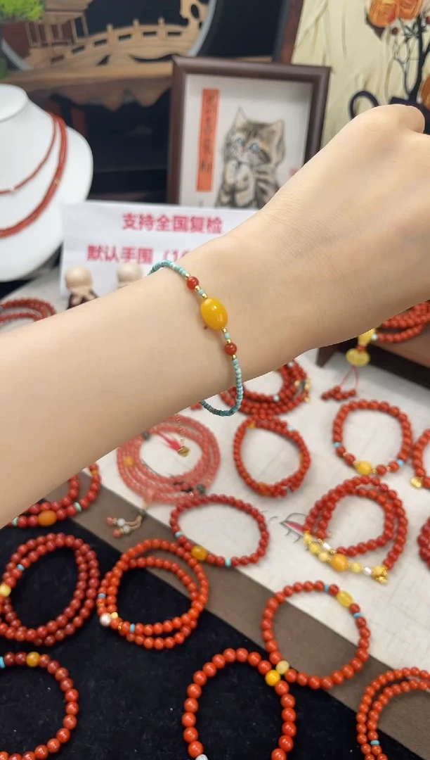 手链蜜蜡未镶嵌绿松单圈手链QF-A459