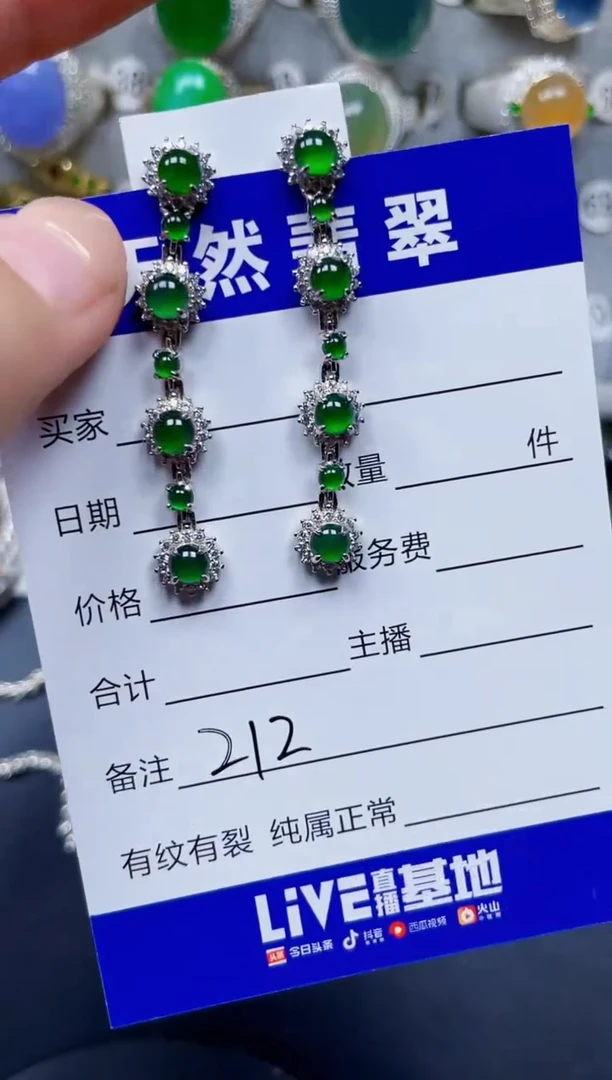 银S925镶嵌翡翠耳饰212