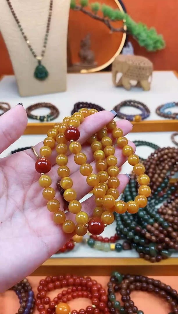 未镶嵌蜜蜡手链单圈蜜蜡南红玛瑙手串