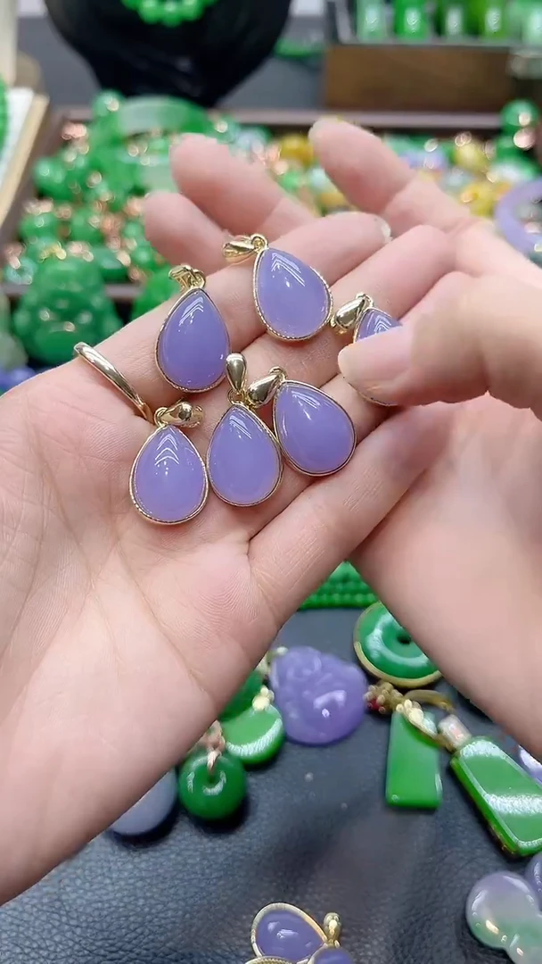 吊坠(赠链)14K金镶嵌翡翠冰紫水滴镶嵌