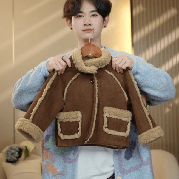 【复古风】皮毛一体儿童加厚韩版秋冬翻领拉链男童女童保暖棉衣外套