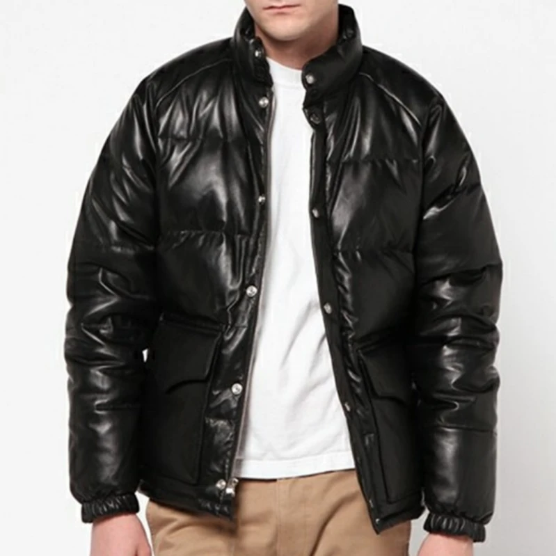 【双11大促木村拓立领粒面小牛皮羽绒棉服真皮衣男款冬季年轻休闲