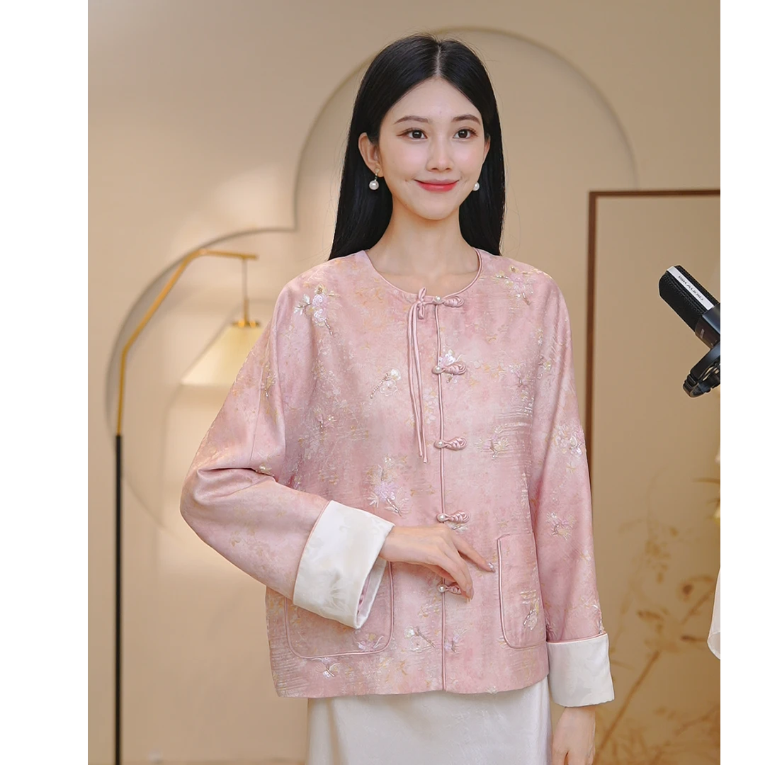 山有色新中式国风秋季薄款新中式时尚双层女外套短款8062