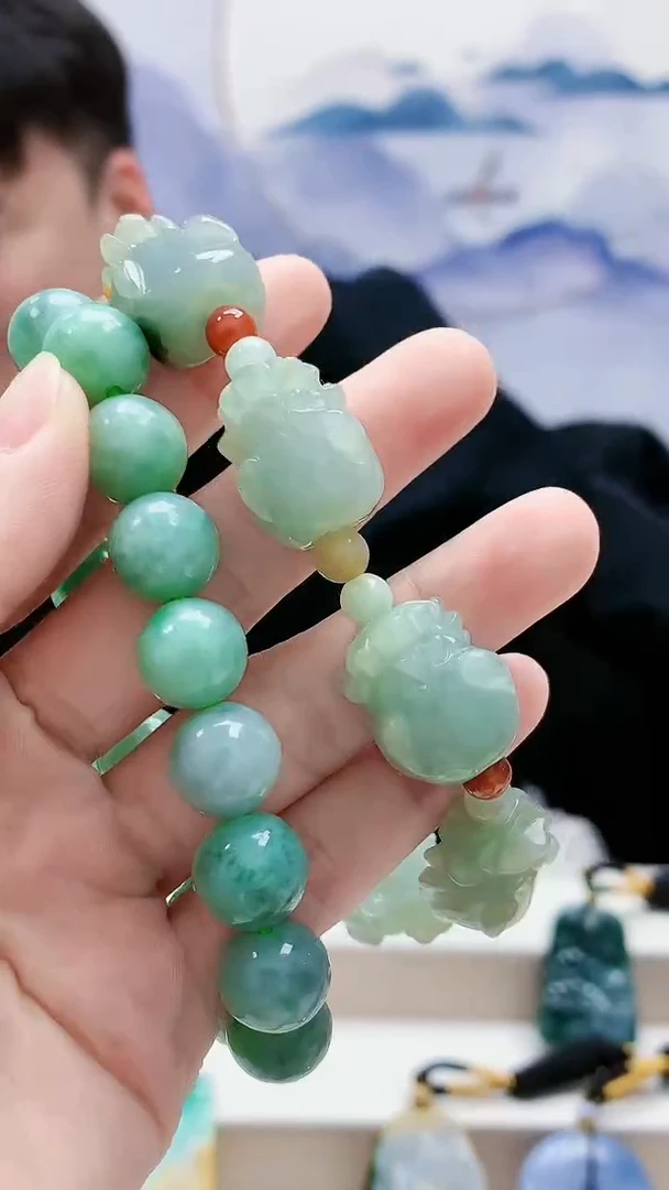 未镶嵌定制翡翠5060lr-毛货手串17