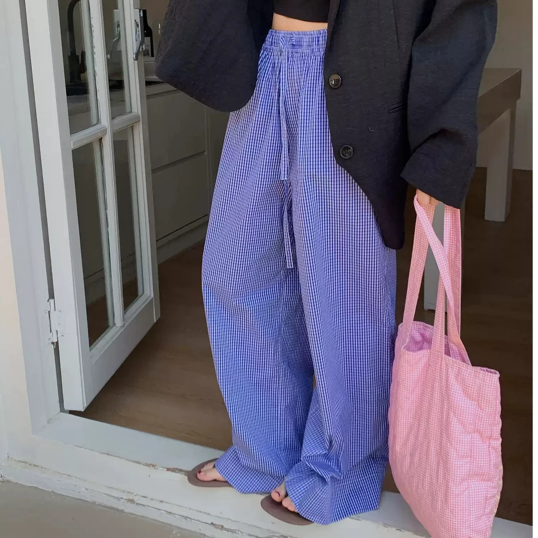 LILUSHOP【2.13 10:00新品】格子抽绳慵懒感休闲长裤