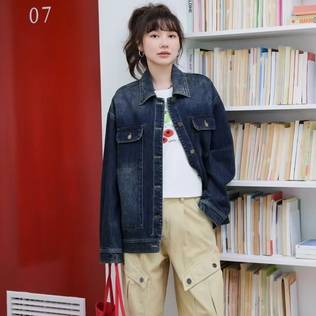 【辰美优选】柚丁/27388-25春新款宽松休闲百搭阿美咔叽牛仔外套