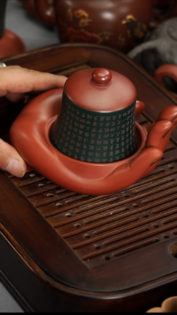 茶壶紫砂暗**迷宜兴紫砂朱泥佛手主人杯