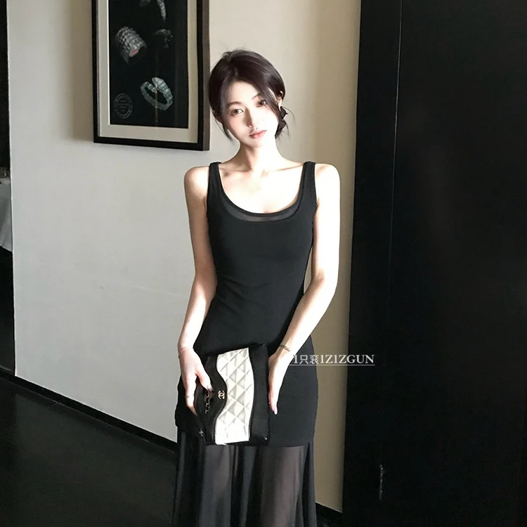 1只衮1Z1ZGUNJennie同款美神裙!高质背心透感网纱连衣裙叠穿2件套