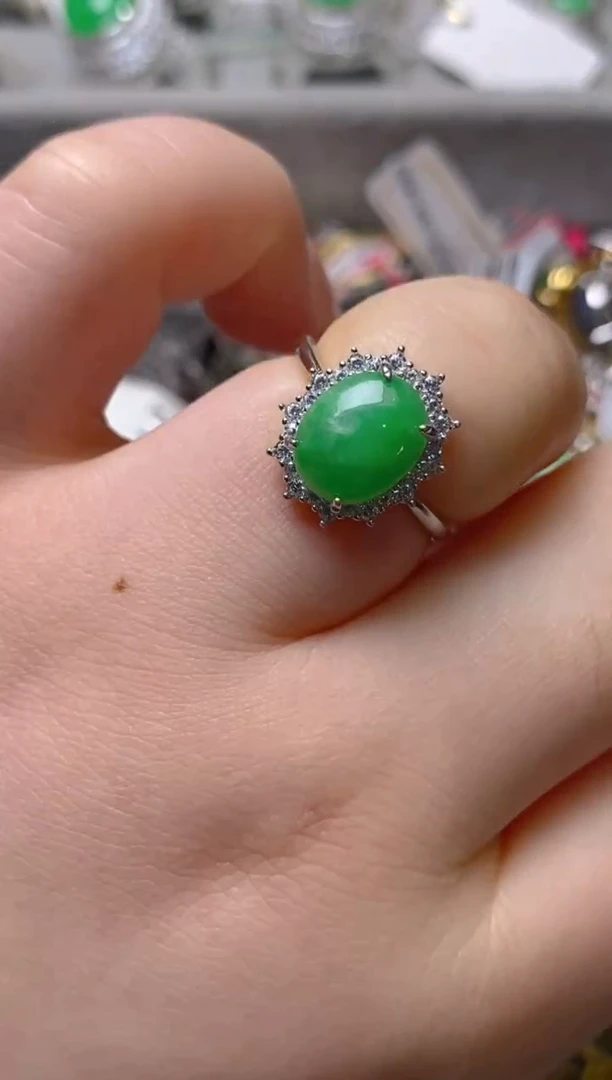 银S925镶嵌戒指翡翠白内无证书