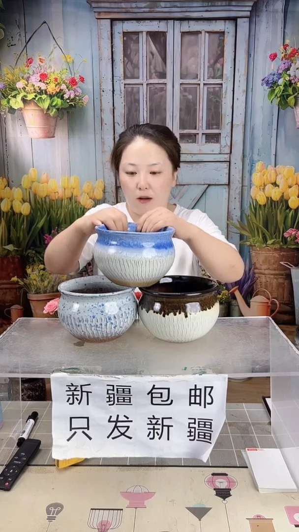 圆口陶盆三个装  口15高11