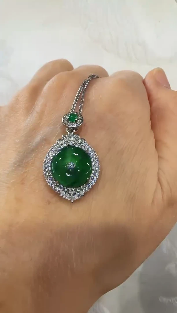 颈饰银S925镶嵌翡翠国风