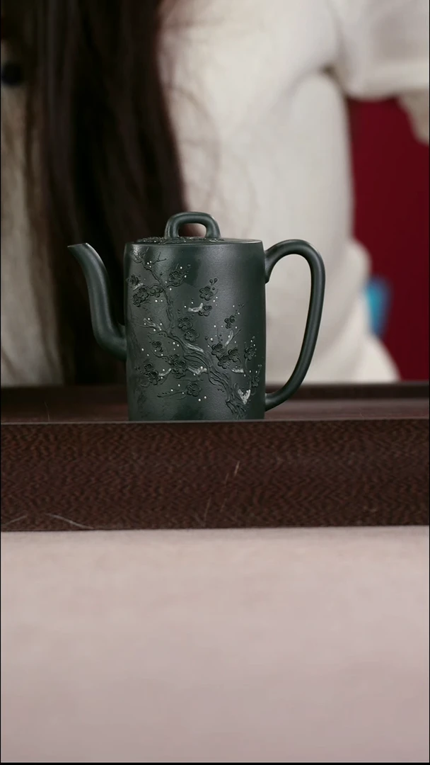 茶壶紫砂翡翠绿泥本色墨梅堆绘高汲直