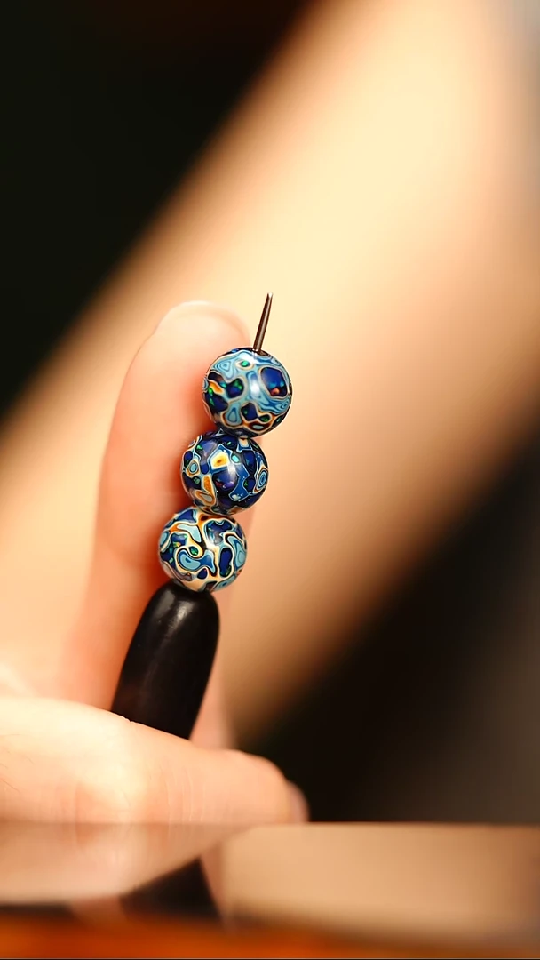 @1.0蓝金欧大漆珠@非遗大漆3颗