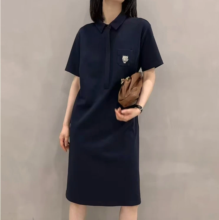 【大瑄子专属】新款连衣裙女韩版休闲宽松过膝中长款翻领短袖T恤裙