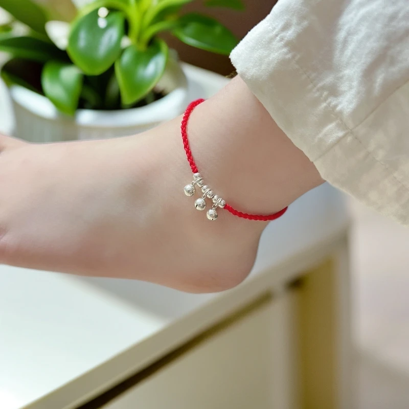 925银脚链 纯银水音铃铛有声脚链手链女款会响一步一响转运脚绳