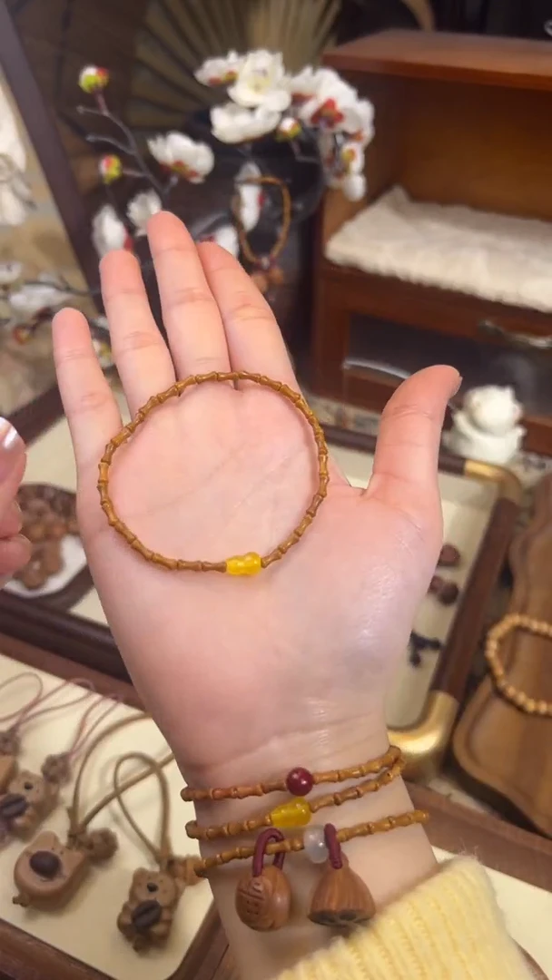 手串桃核【桃缘行】竹节「黄色葫芦」桃木桃核辟、挡、驱、护 备注手围