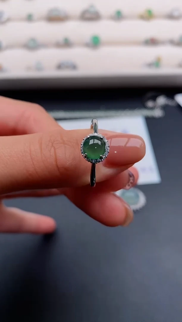 银S925镶嵌戒指翡翠77777777+7
