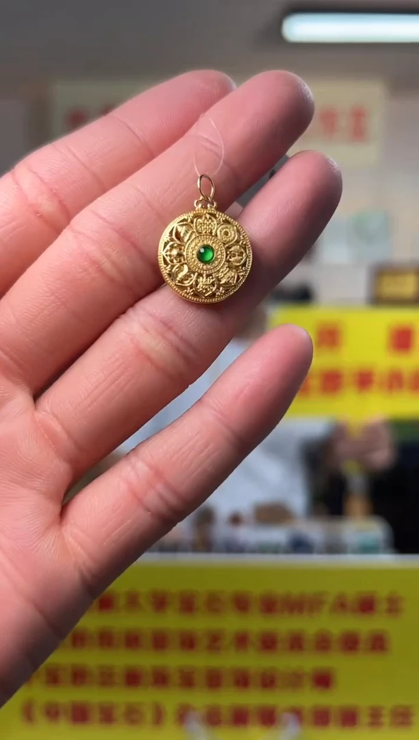 翡翠银S925镶嵌吊坠(不含链)天然A货翡翠八宝罗盘吊坠S925银