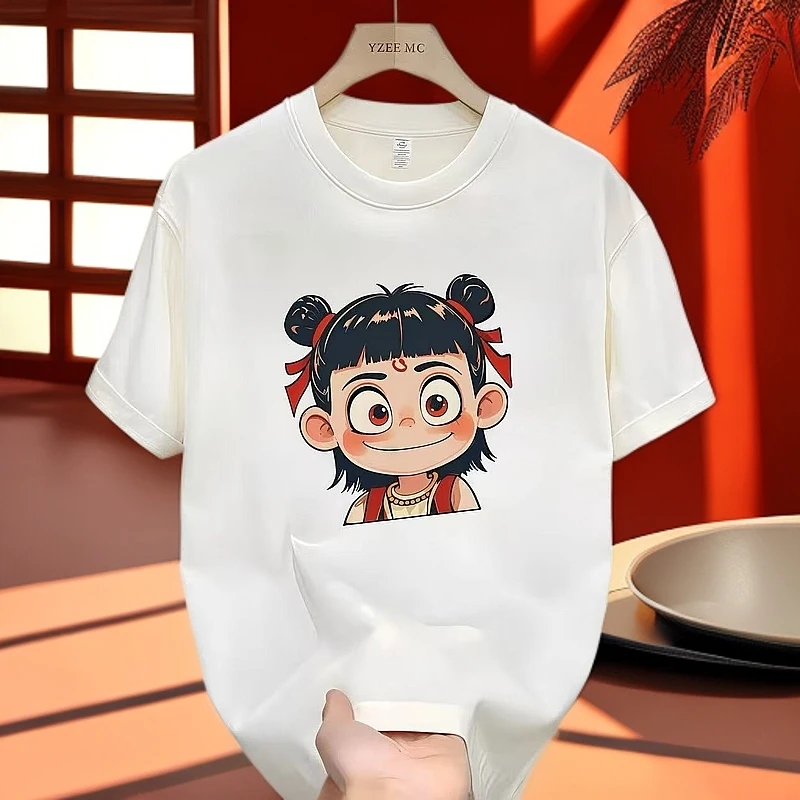 2025新款潮牌国潮哪吒主题印花T恤ins男士纯棉短袖t恤男圆领上衣T