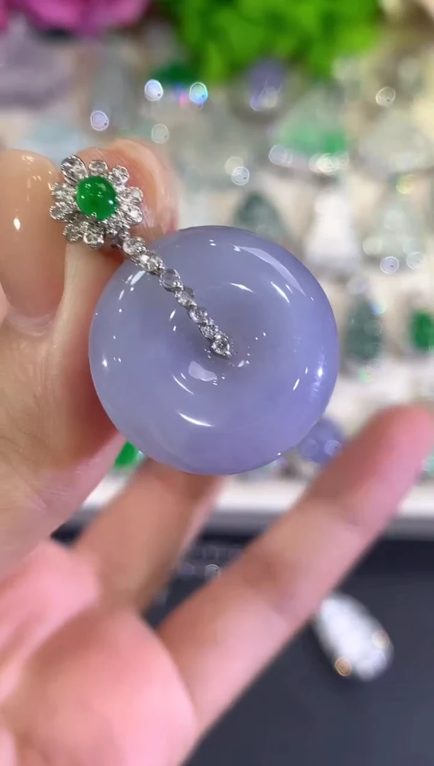 吊坠(不含链)18K金镶嵌翡翠a123紫货有色差