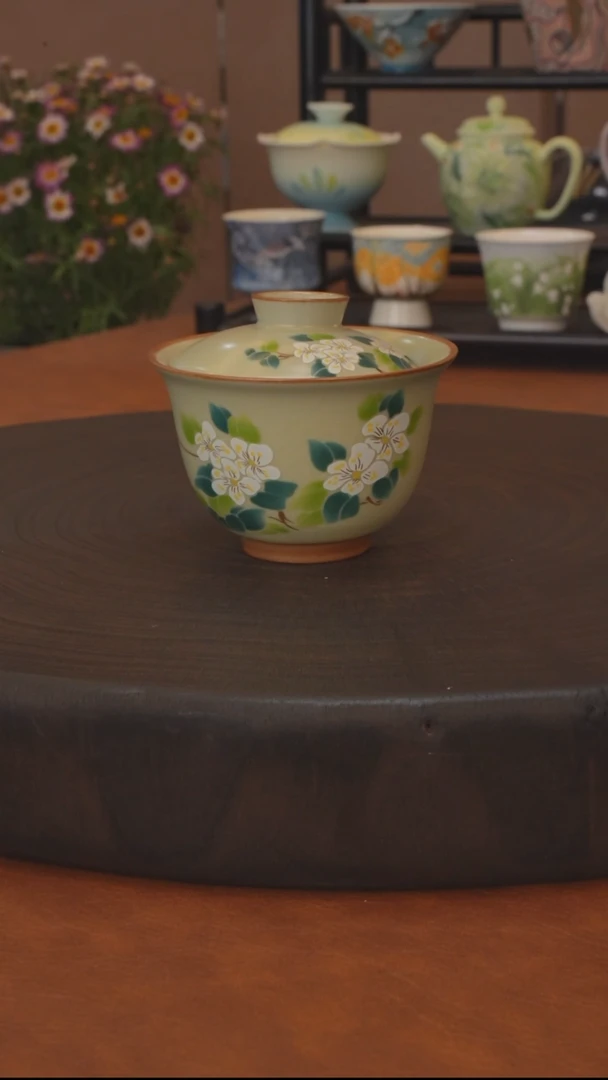 山茶花系列 二才盖碗带开片