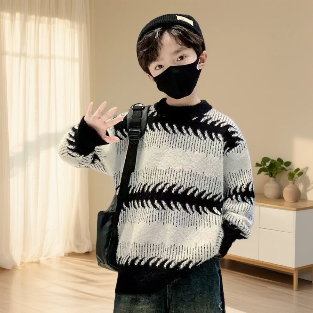 《源头工厂》男童 韩版秋冬加厚宽松韩版百搭套头针织打底毛衣保暖