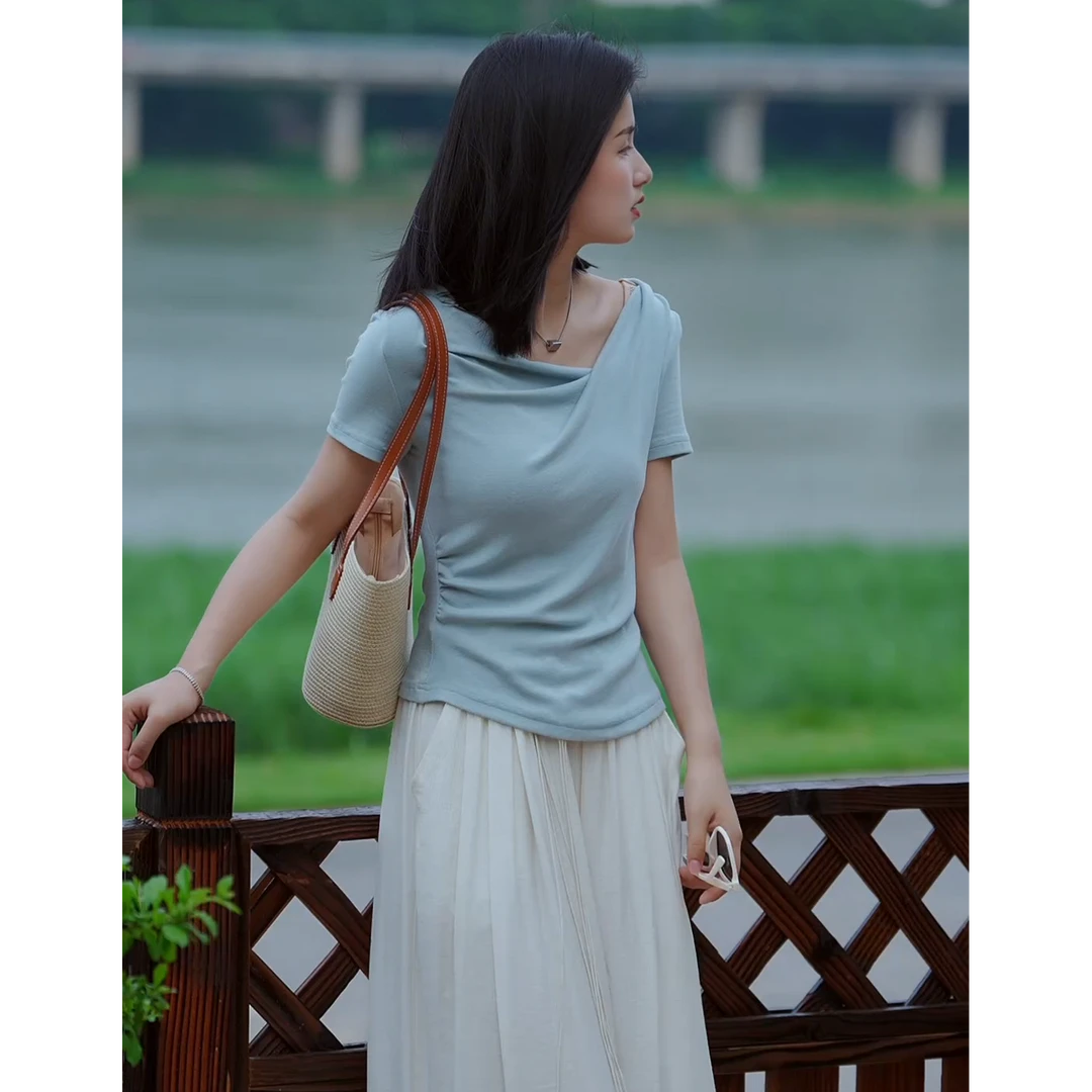 1【啵啵定制】短袖夏季衫半袖t恤短款上衣洋气衣服女气质显瘦修身