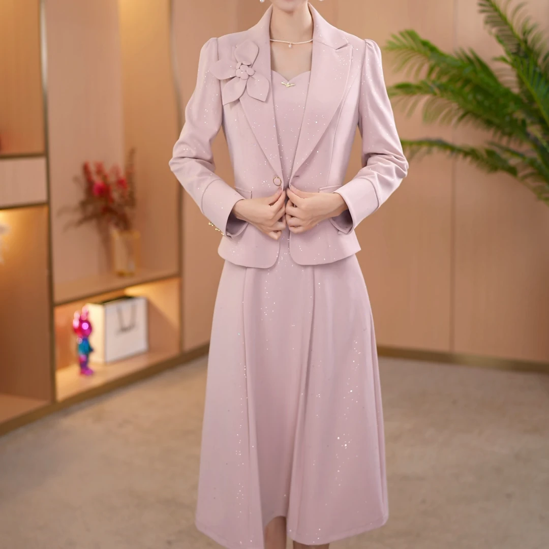 【宸紫女装】25157秋季时尚两件套连衣裙新款遮肚子显瘦洋气