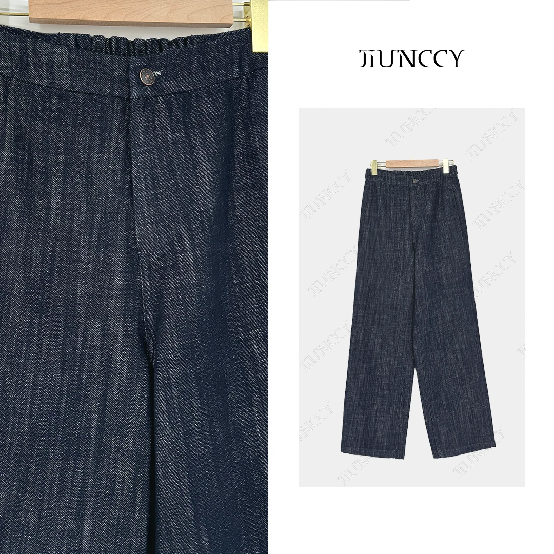 JIUNCCY【青松】定制棉雪花纹理腰侧扣袢后片拼缝牛仔长裤 52YCK057