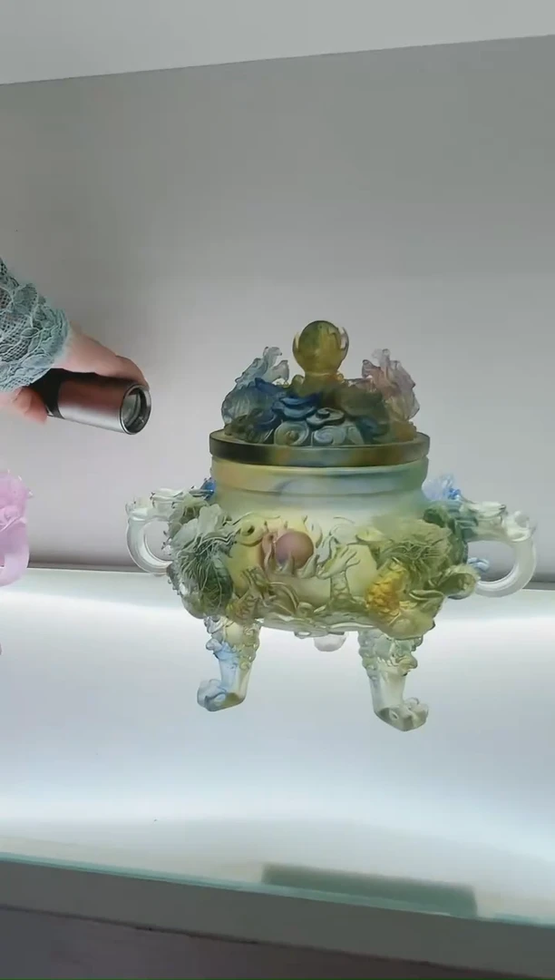 手工艺品琉璃古法琉璃 九龙香炉