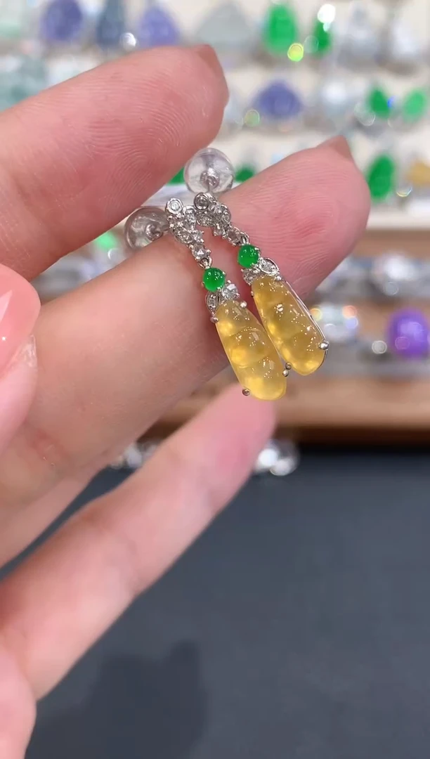 18K金镶嵌翡翠耳饰a69多样性一件发货