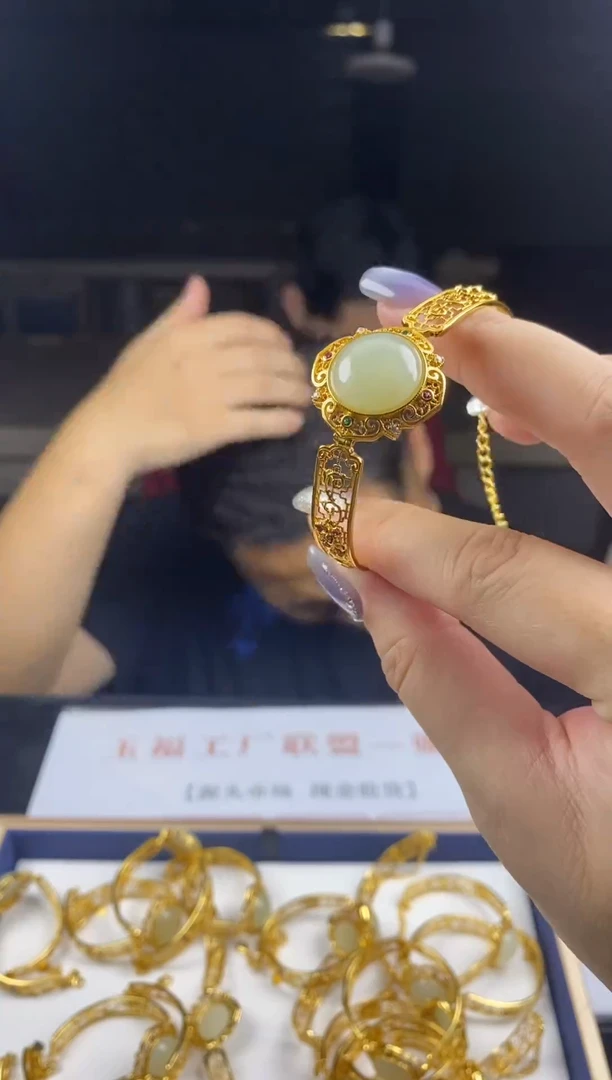 和田玉手镯银S925镶嵌手镯-SZ167