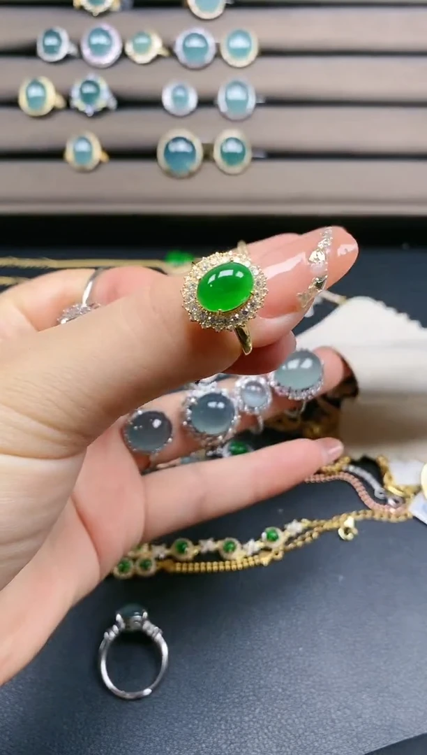 翡翠戒指银S925镶嵌24242