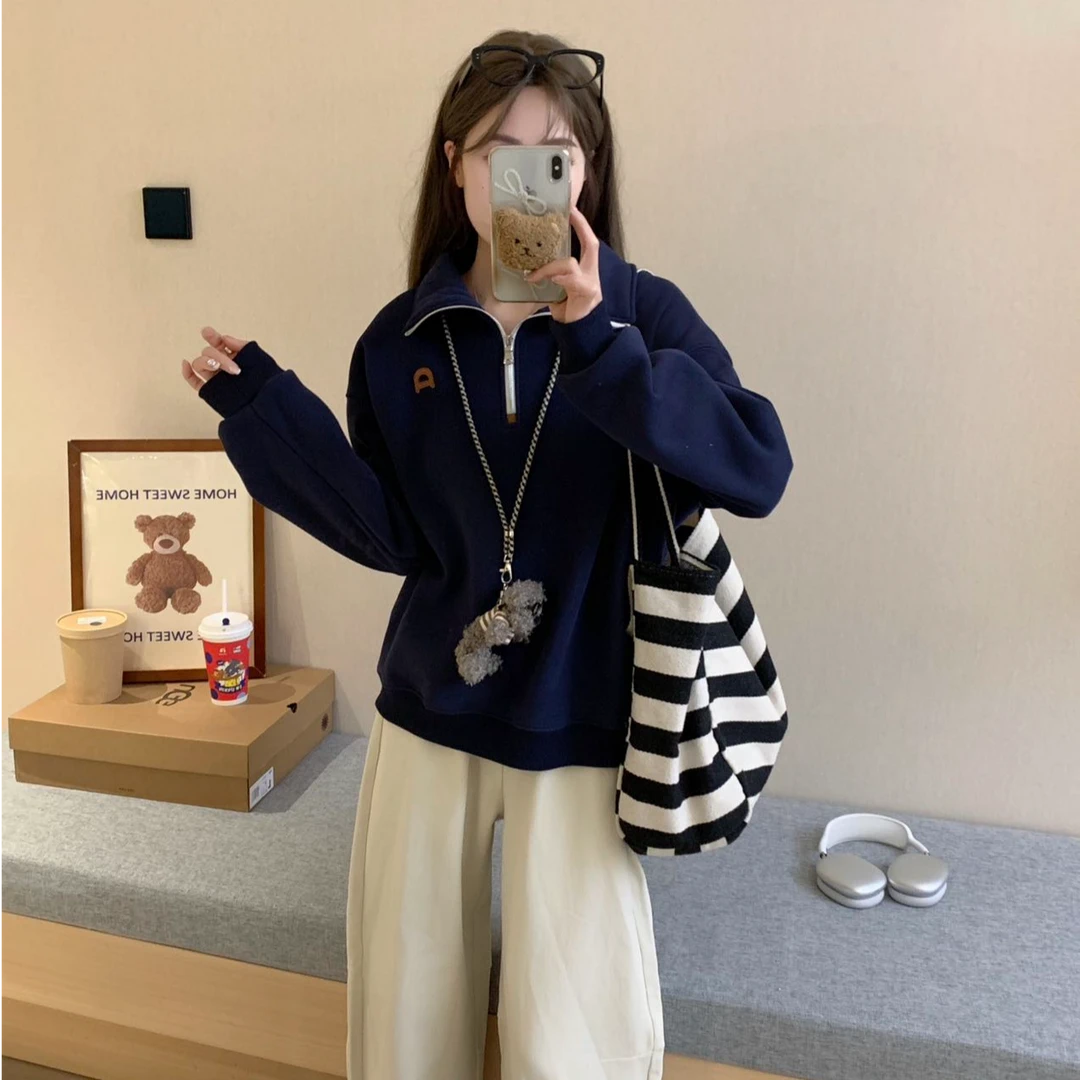 程程甄选-「淑女花园」 露思同款加厚奥粒绒时尚D半拉链卫衣8078