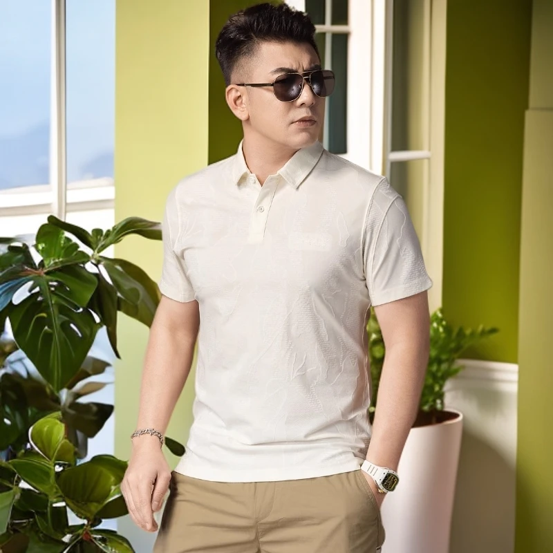 娜罗普西时尚休闲短袖t恤男士夏季薄款休闲凉感提花翻领polo衫男