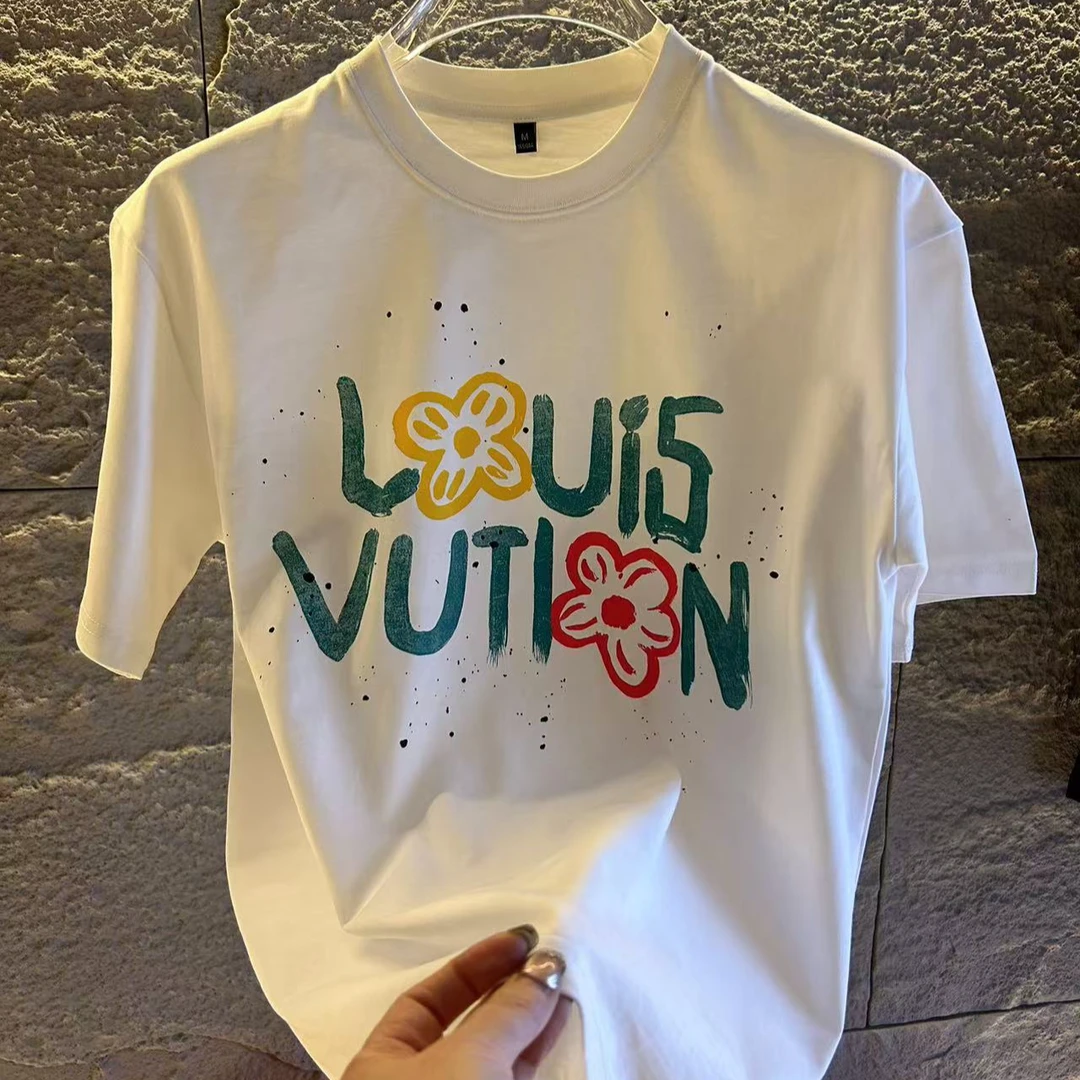 【Sky轻奢】春夏男士休闲时尚潮流打底印花圆领宽松百搭T恤半袖