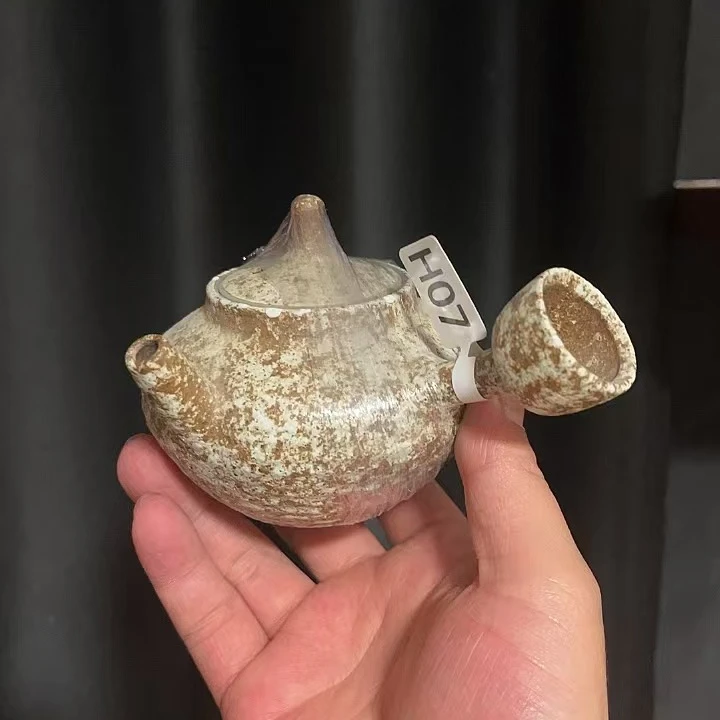 H07岩矿侧把老岩泥磨砂感茶壶