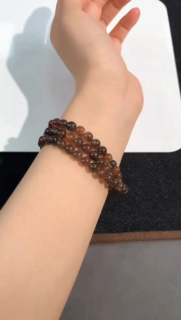 水晶手链未镶嵌29号黑金超七多圈6.5mm