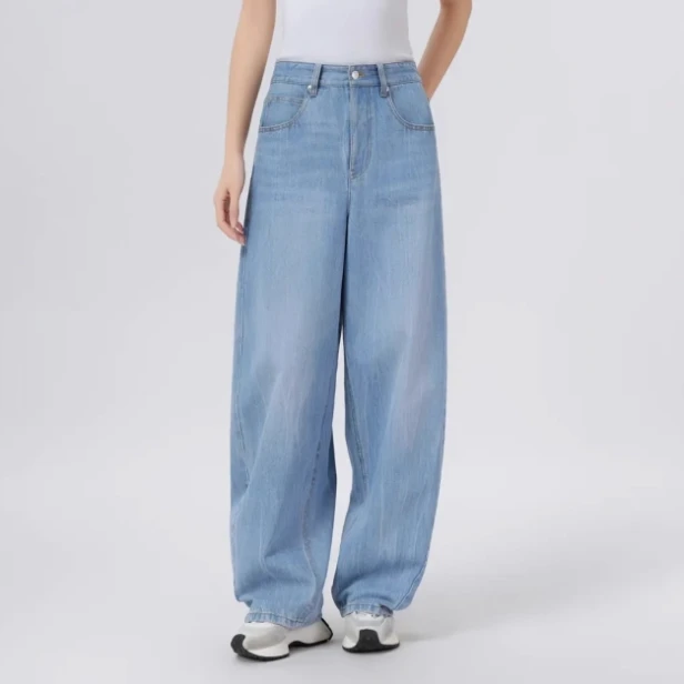 商场同款正品时尚弯刀裤复古宽松扎花水洗阔腿牛仔裤510084