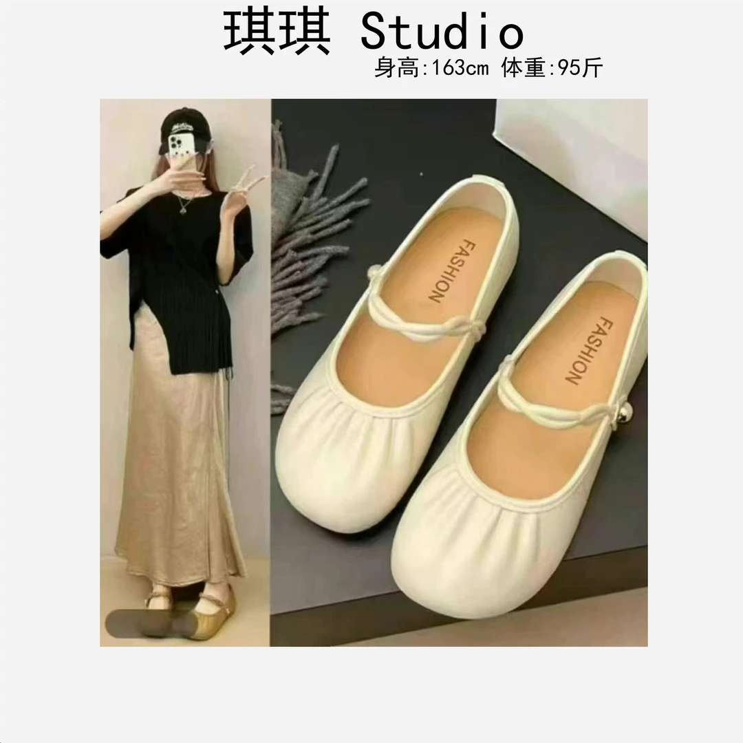 《琪琪家》春夏季新款潮流气质时尚舒适包头压褶甜美洋气休闲鞋-B1