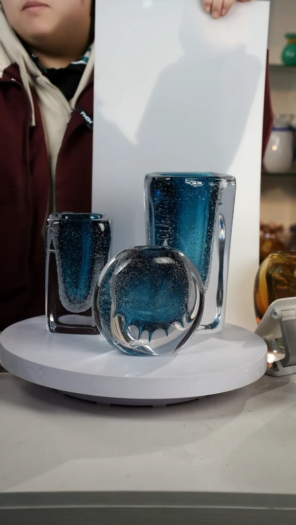 【闪购商品】琉璃【弘扬】一组3只轻奢琉璃花器正常手工痕迹