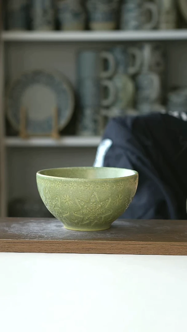微瑕浮雕雪花米饭碗12.5Cm@4-2@