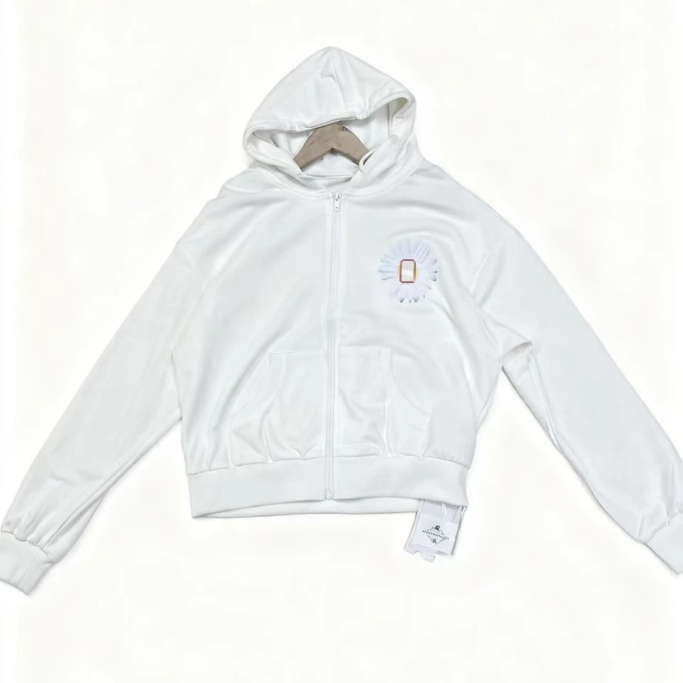 1548秋冬季韩版小雏菊印花卫衣开衫拉链连帽