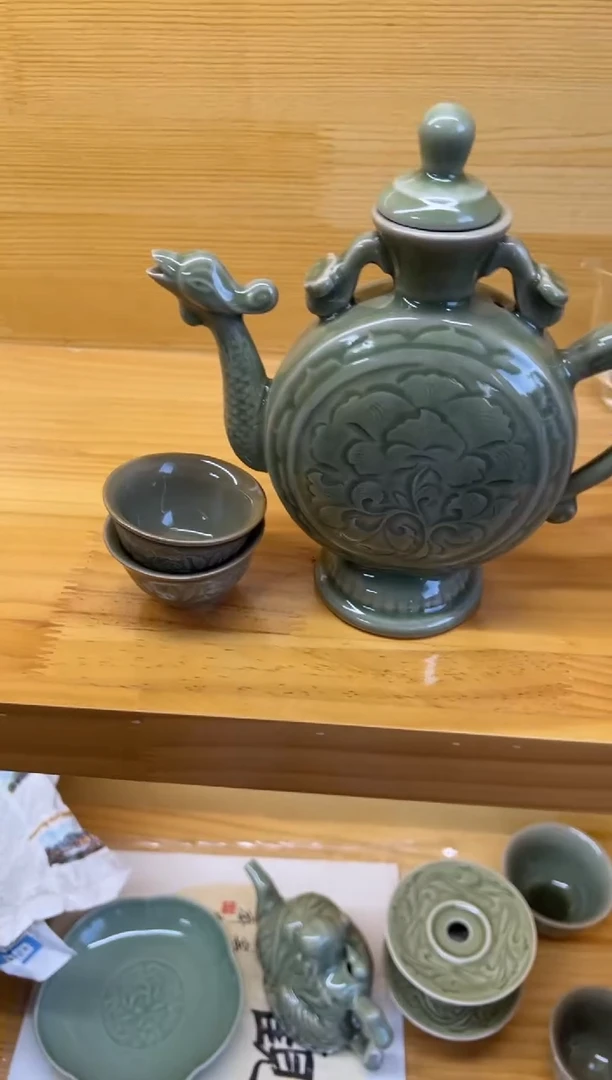 微瑕】耀州四绝之一凤鸣壶一把+莲纹小杯2