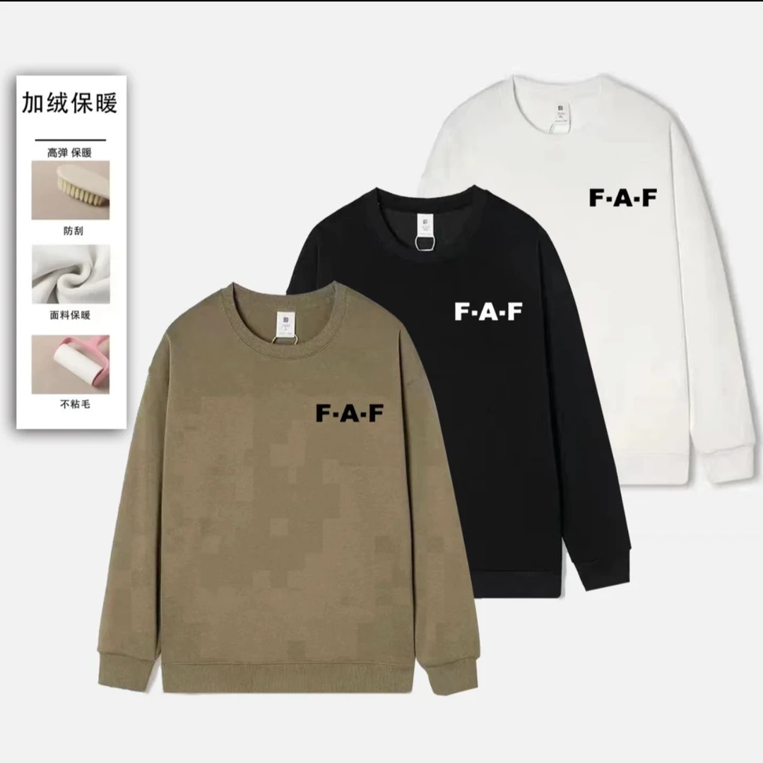 刺绣落肩袖圆领卫衣套头宽松休闲潮流情侣户外运动加厚保暖