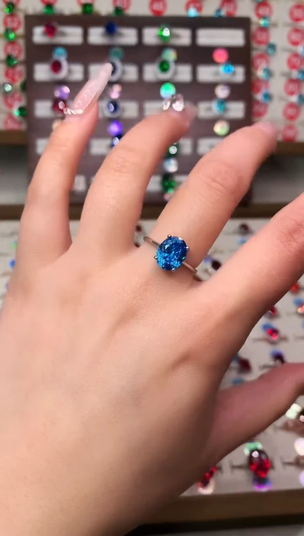 银S925镶嵌戒圈海蓝宝石8*10 银托